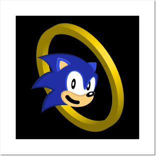 sonic mascot and golden circle ring Posters and Art